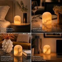 Lámpara de Mesa Inalámbrica de Mármol Natural Premium, Luz Ambiental LED Recargable, Moderna, Minimalista, Decorativa y de Lujo