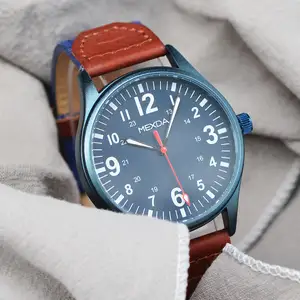 MEXDA OEM Quarz Analoge Uhr für Männer Edelstahl Klassische Vintage Leinwand Armband Mineral Kristall Druck Zifferblatt Relojes