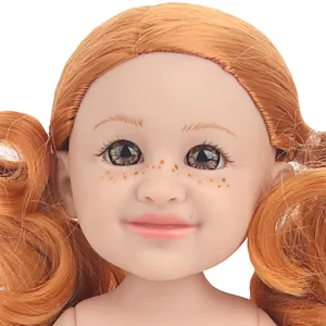 Cute 14 Inch Doll Freckles Girl Lifelike Vinyl Pretend Play Toys Red Braid Hair Doll