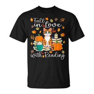 Camiseta de otoño con diseño de gato enamorado de la lectura y amante de los libros - Product Image 2