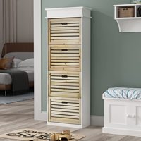 Mueble zapatero de recibidor de alta gama, estilo japonés minimalista, con puertas de rejilla ventilada, bandeja inclinable de cuatro niveles y parte superior ancha.