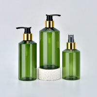 Bouteille en plastique PET ronde ambrée personnalisée en usine avec bouchon pompe doré, bouteille cosmétique pour shampoing, gel douche, lotion pour le visage, huile essentielle