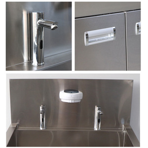 Évier double en acier inoxydable 304, montage mural, design industriel, avec robinet à capteur pour salle d'opération hospitalière - Product Image 2