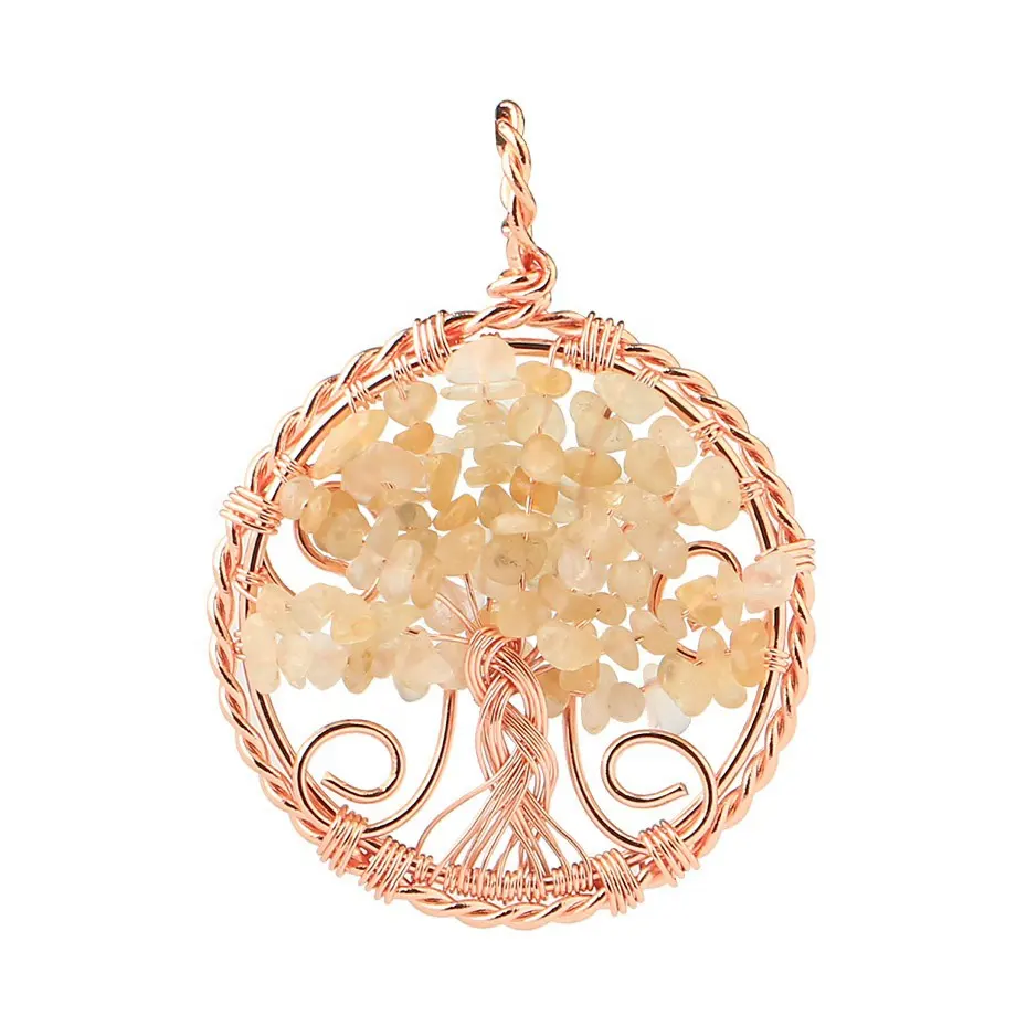 Colgante de árbol de la vida, joyería de cristal Natural, chapado en oro rosa, 7 Chakras