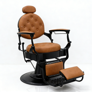 Sedia da Barbiere Professionale con Base Rotonda Nera, Sedia Idraulica Robusta per Parrucchiere, Colore <span class=keywords><strong>Marrone</strong></span> - Product Image 1