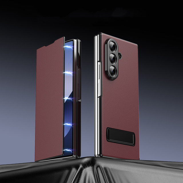 Zfold8 Luxury PU Leather Kickstand Holder Phone Case for Samsung Z Fold 7 Magnetic Flip Cover for Galaxy Z Fold 6 5 4