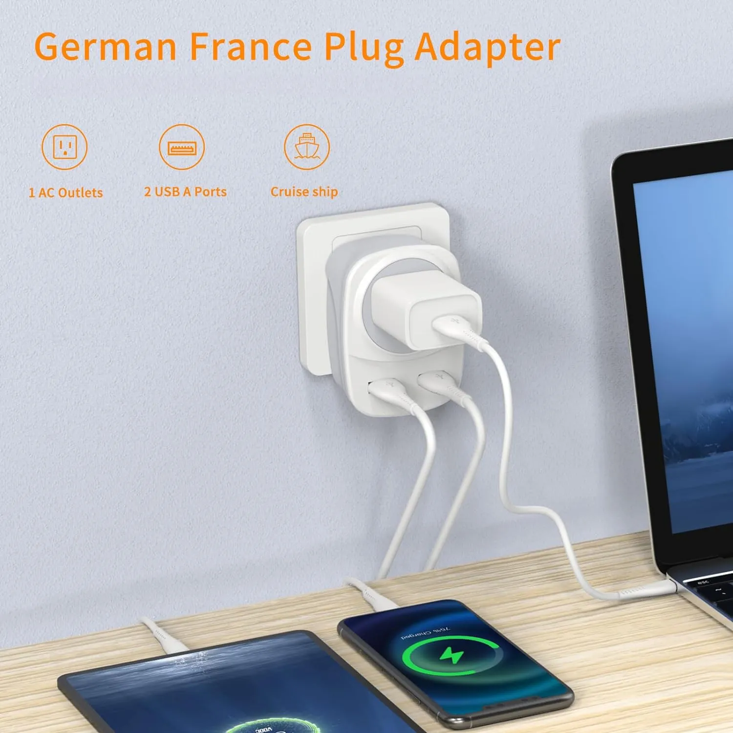 Europa Reis Plug Adapter Eu Naar Ons Met 2 Usb Poorten Converter Voor Italië Spanje Frankrijk Portugal Ijsland Duitsland Duitsland