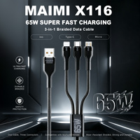 Câble de charge 3 en 1 65W, nylon tressé, USB vers IOS Micro Type-C, 1,2 m, 3A, chargeur rapide en métal pour smartphone et tablette