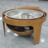 Chauffe-Plat Rond en Acier Inoxydable Effet Bois pour Buffet d'Hôtel, Chauffe-Plat Coque Clamshell pour Plats Chauds