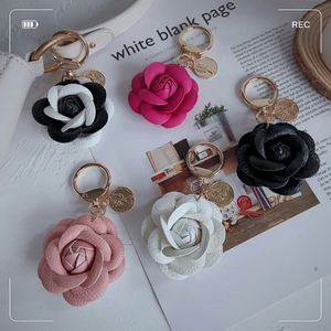 PU Leather Carabiner <b>Keychain</b> with UV Printing Rose Shape Christmas Gift Bag Charm - Product Image 2