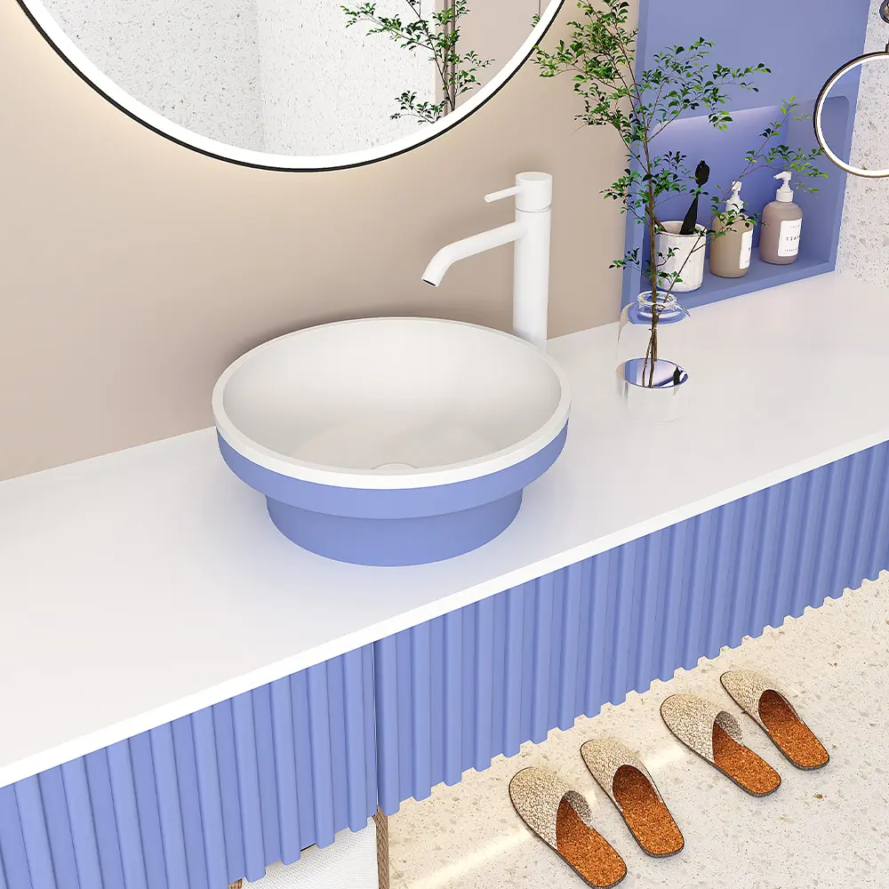 새로운 스타일 내부 2 색 둥근 욕실 싱크대 콘크리트 싱크대 욕실 싱크대 수제 세면대