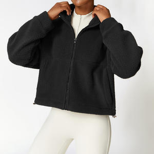 Manteau de sport en polaire polaire zippé rose pour femme doux et chaud à manches longues vestes de <span class=keywords><strong>fitness</strong></span> poche respirant vêtements d'extérieur décontractés pour l'hiver - Product Image 5