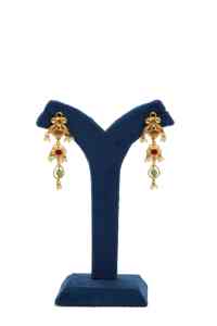 Traditional gold plated kundan <b>necklace</b> <b>set</b> with pearl chain green and red stone design matching earrings Indian <b>bridal</b> jewelry - Product Image 2