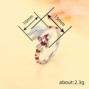 Anillo de Pez Koi, Chapado en Oro Blanco, Diseño Esmaltado, Joyería Moderna y Bonita, Unisex, para Uso Diario, Accesorio de Regalo - Product Image 5