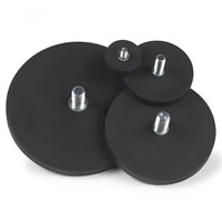 Aimant de fixation externe pour base de voiture, aimant néodyme 66 mm, aimants pot à revêtement en caoutchouc noir avec filetage extérieur