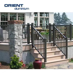 Pagar balkon pagar tangga alumunium luar ruangan desain Modern dengan rangka logam grosir pegangan tangan produsen