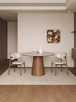 PurelyFeel Massivholz-Rundtisch im chinesischen Stil mit Drehplatte, Wabi-Sabi-Steinplatte, Esstisch mit vier Stühlen, Möbelset