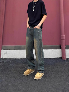 Yipi Shuai 100% ผ้ายีนส์ทรงตรงขนาดกลางสไตล์อเมริกันสำหรับฤดูใบไม้ผลิและฤดูใบไม้ร่วง - Product Image 6