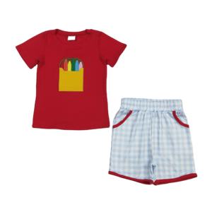 Conjuntos de 2 Piezas de Camiseta y Pantalones Cortos de Algodón y Spandex para Niños, Estampado RTS de Regreso a la Escuela, Primavera Otoño, Ropa Infantil al por Mayor para Niños - Product Image 1