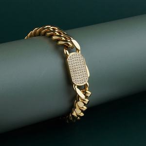 Cadena Cubana Personalizada de Acero Inoxidable con Baño de Oro PVD de 18K, Estilo Hip Hop, Pulseras de Eslabones Cubanos Miami con Cierre de Botón CZ Iced Out - Product Image 3