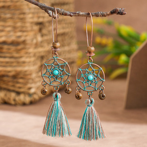 Feather <b>Drop</b> Earrings Alloy Antique <b>Bronze</b> Plated Bohemia Style Women's Party Jewelry - Product Image 4