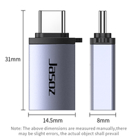 Adaptateur convertisseur USB OTG 3.2 Type C double port Jasoz en alliage d'aluminium 459 Mbps certifié ROHS, charge rapide pour téléphone, ordinateur portable, PC