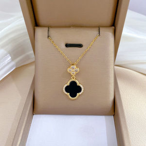 Collar de Trébol de Cuatro Hojas de <span class=keywords><strong>Acero</strong></span> Inoxidable con Cristales, Diseño de Moda, Chapado en Oro de 18K, Joyería de Lujo, Cadena Resistente al Deslustre - Product Image 4