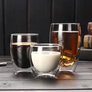 أكواب قهوة زجاجية مخصصة بغطاء مزدوج من البورسليكات عالي الجودة أكواب شاي بسعر الجملة