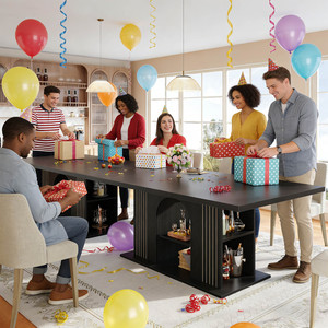 Meja Makan Kayu Oak Hitam Desain Khusus Harga Grosir dengan Ruang Penyimpanan Besar - Product Image 6