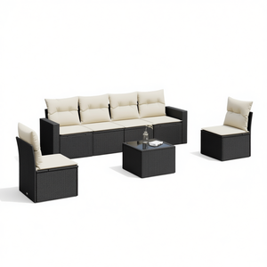 Black PE <b>Rattan</b> Modular Garden <b>Sofa</b> Set 6 Seater Outdoor Furniture Contemporary Design - Product Image 1