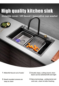 Lavello da Cucina Moderno Nodma in Acciaio Inox, Vasca Singola Rettangolare Grande con Rubinetto a Cascata, Filtro, Rivestimento Nano e Finitura Satinata - Product Image 3