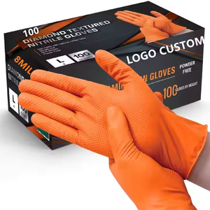 Gants en Nitrile Personnalisés Noirs et Oranges de 8 mil, Épais, Ultra-Résistants, sans <span class=keywords><strong>Latex</strong></span>, Texture Diamant pour Mécanique, Réparation Automobile et Usage Industriel - Product Image 1