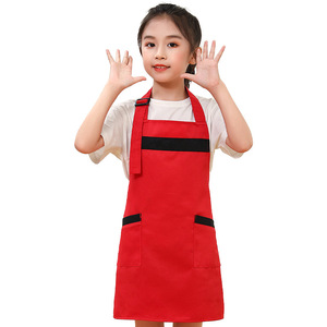 Delantal infantil de poliéster rojo para pintar en el estudio de arte, para niños, con bolsillos grandes y correas ajustables - Product Image 4