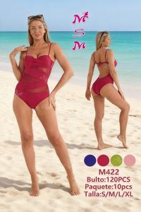 Costume da bagno intero da donna Bikinio M422 con scollo incrociato, push-up, cut-out, elasticizzato, tinta unita, per la spiaggia - Product Image 3