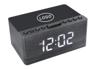 Moderne Hölzerne Desktop-LED-Digitaluhr MDF FM-Radio Intelligente LED-Leuchten Kabelloses Laden Elektronisches Uhrwerk Stilvolle Schlummerfunktion