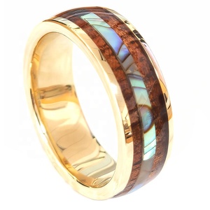 Bague de fiançailles Cheng Jewelers en <span class=keywords><strong>opale</strong></span> bleue et incrustation de bois hawaïen 6 mm 8 mm, bagues en or blanc 10k/14k/18k pour cadeaux d'anniversaire - Product Image 5