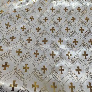 Tessuto in Raso di Poliestere Stampato per Funerali all'Ingrosso, Motivo a Croce Dorata, Tessuto per Rivestimento di Bare e Cofani <span class=keywords><strong>Funebri</strong></span> - Product Image 1