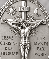 Collier pendentif croix crucifix Jésus couleur argent en acier inoxydable, médaille ovale INRI, bijoux catholiques chrétiens pour hommes