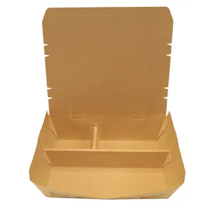 Disposable Take Away Lunch Food Container Kraft 3 Compartment Salad Paper Box Biodegradable Paper Lunch Box