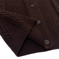 Cárdigan de Punto Trenzado con Cuello Polo para Mujer, Color Marrón Oscuro, Textura Espigada, Botones al Frente, Estilo Holgado, Vintage, Informal