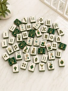 Plum Panda Ensemble de Mahjong Américain Moderne en Acrylique Tuiles Vertes et Dorées 152 Pièces Portable pour 4 Joueurs Jeu de Loisirs - Product Image 4