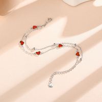 Bracelet en argent sterling 925 plaqué rhodium avec agate, motif cœur, double chaîne fine, pour femme, doux, romantique, parfait