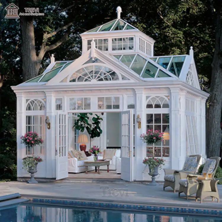 Garten Outdoor Luxus Metall Pavillon Glas Zimmer Weiß Schmiedeeisen Gusseisen Pavillon zu verkaufen