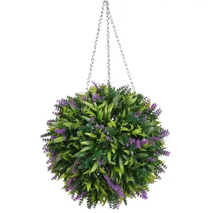 Q10 pabrik langsung plastik ungu Lavender dengan daun hijau bola tanaman Topiary buatan gantung untuk dekorasi rumah taman
