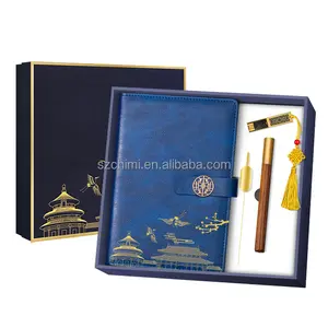 Notebook hadiah cantik/pena kayu/Flash Drive USB logo kustom grosir set hadiah bisnis eksekutif