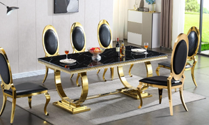 Bàn ăn sang trọng màu trắng và vàng-Khung kim loại bằng thép không gỉ - Product Image 2