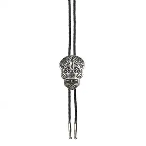 Fashion western men custom tie pirate c bolo tie necklace crystal wolf back wholesale supplier metal bolo tie with clip