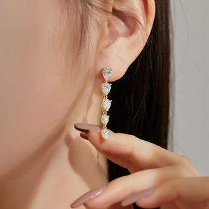 Dylam Exquisite Jewelry S925 Silver Rhodium 18K Gold Plated Women <b>Fine</b> Jewelry Bar Tassel 5A Cubic Zircon <b>Stud</b> <b>Earrings</b> - Product Image 3