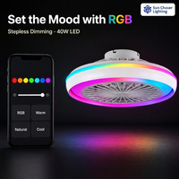 Ventilateur de plafond LED intelligent RGB moderne avec 6 vitesses, contrôle par application, variateur d'intensité, moteur en cuivre pur pour chambre à coucher et salon