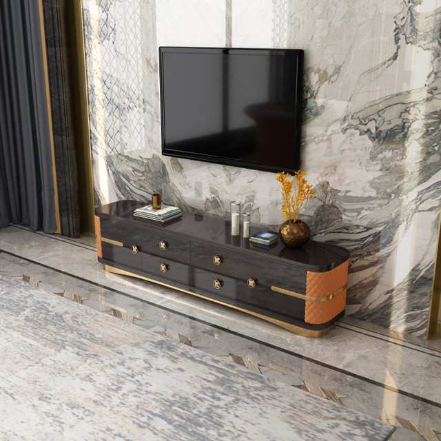 Hot Sale Apartment Tv Cabinet Modern Minimalist Black Luxury Modern Tv Stand Deluxe Light Luxury TV Cabinet